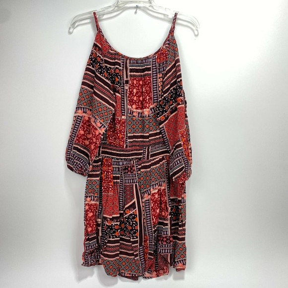 American Eagle Outfitters Cold Shoulder Dress Multicolor Patchwork Boho Medium M - Picture 3 of 11